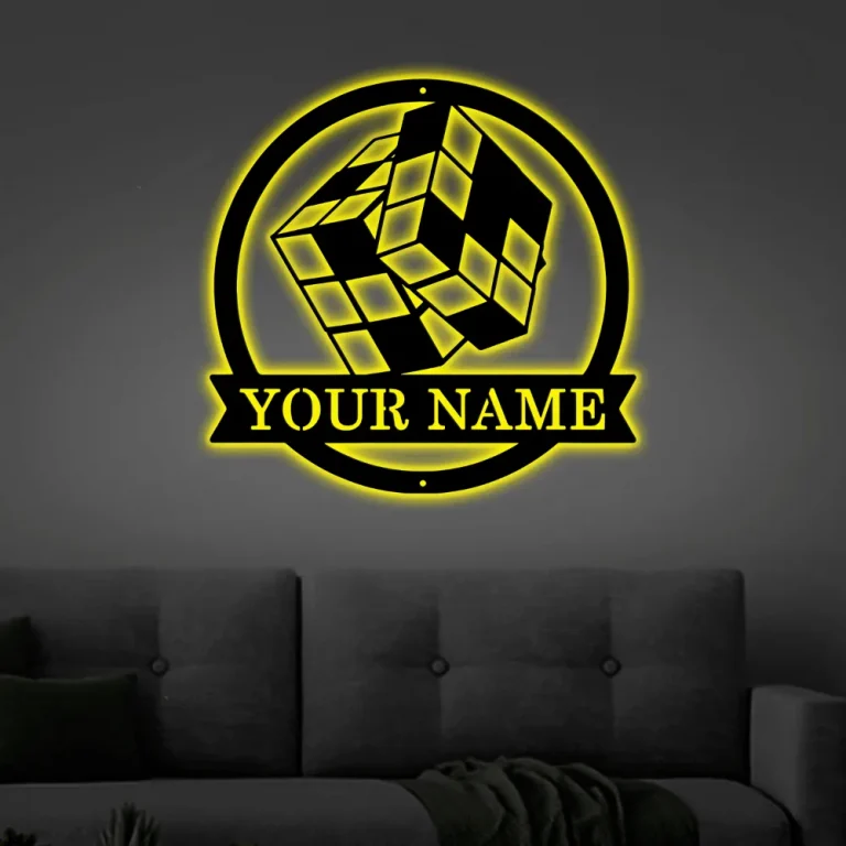Personalized Rubiks Metal Sign Art With Led Lights, Custom Rubiks Cut Metal Sign Hobbie Gifts Sign Decoration Birthday Gift