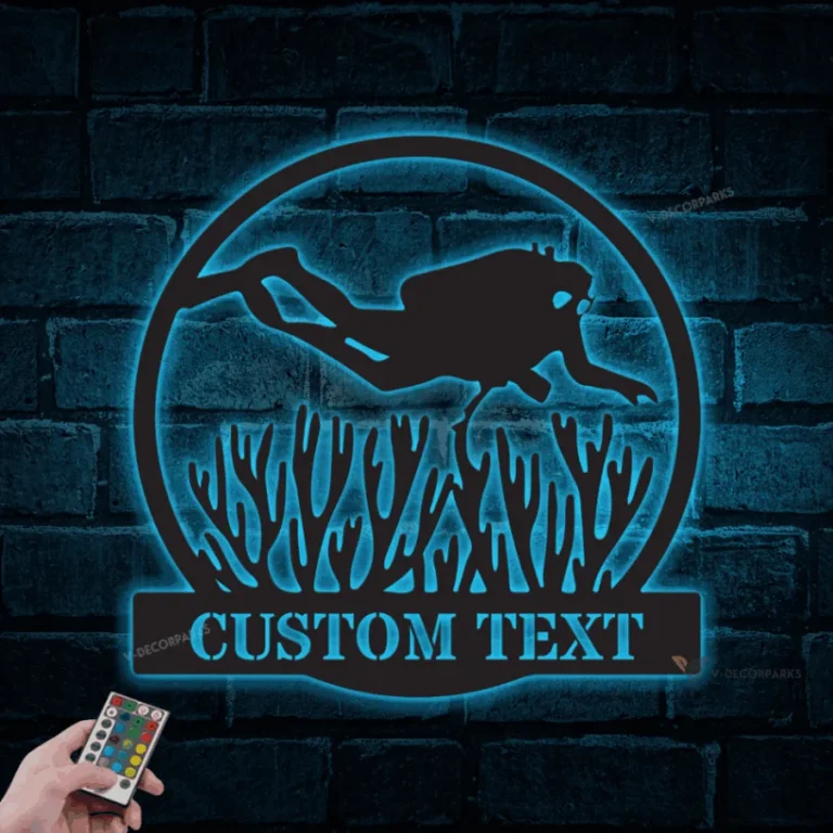 Personalized Scuba Diver Metal Wall With Led Lights, Custom Scuba Diving Metal Sign, Beach Wall Art, Cabin Decor, Custom Family Name, Diving Area Sign