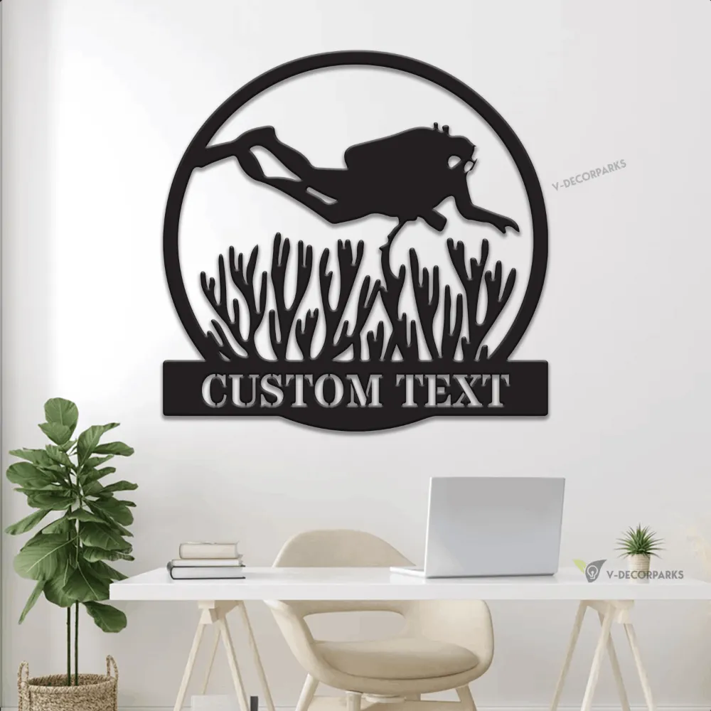 Personalized Scuba Diver Metal Wall With Led Lights, Custom Scuba Diving Metal Sign, Beach Wall Art, Cabin Decor, Custom Family Name, Diving Area Sign