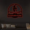 Personalized Spartan Warrior Monogram Metal Sign Art With Led Lights, Custom Spartan Warrior Metal Wall Art, Spartan Antler Decor Housewarming Outdoor