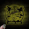 Personalized Surfing Van Metal Sign With Led Lights, Vintage Summer, Palm Tree Surfing Beach Decor, Surf Board Metal Wall Art