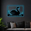 Personalized Swimming Swan Name With Led Lights Metal Sign, Unique Swan Sign For Front Yard, Custom Swan Garden Decor, Custom Garde Swan Metal Sign