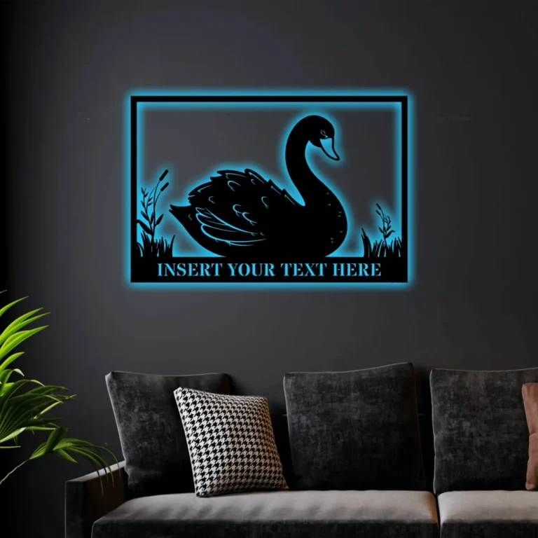 Personalized Swimming Swan Name With Led Lights Metal Sign, Unique Swan Sign For Front Yard, Custom Swan Garden Decor, Custom Garde Swan Metal Sign