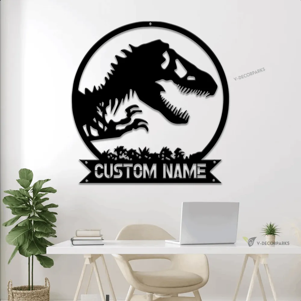 Personalized T Rex Dinosaur Metal Sign With Led Lights, Funny Dino Skeleton, Jurassic Park Metal Wall Art, Kid Room Decor