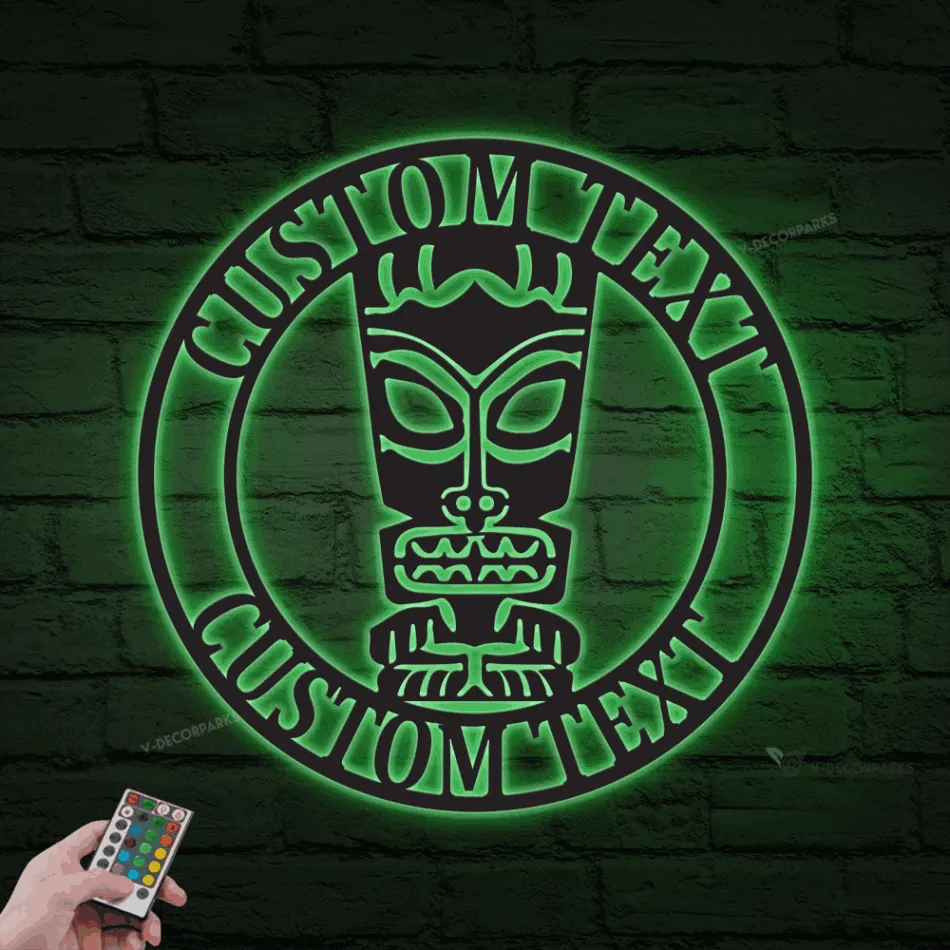 Personalized Tiki Metal Sign With Led Lights, Beach Bar Sign Art, Living Room Decor, Unique Gift, Tiki Bar Decor