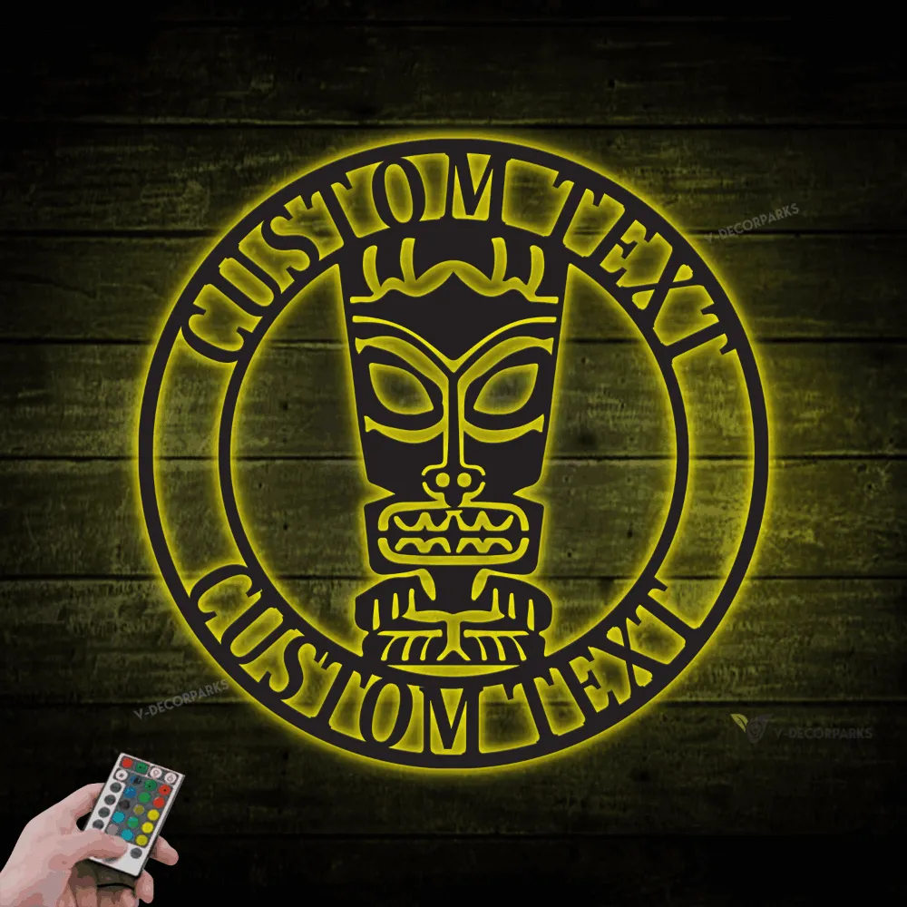 Personalized Tiki Metal Sign With Led Lights, Beach Bar Sign Art, Living Room Decor, Unique Gift, Tiki Bar Decor