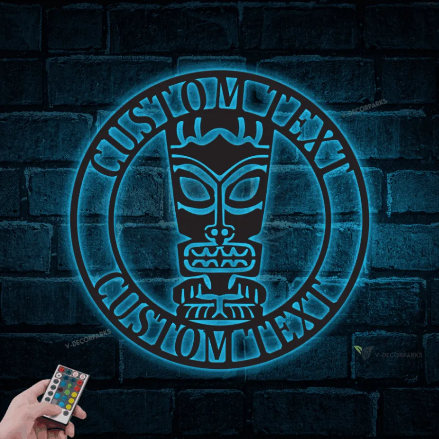 Personalized Tiki Metal Sign With Led Lights, Beach Bar Sign Art, Living Room Decor, Unique Gift, Tiki Bar Decor