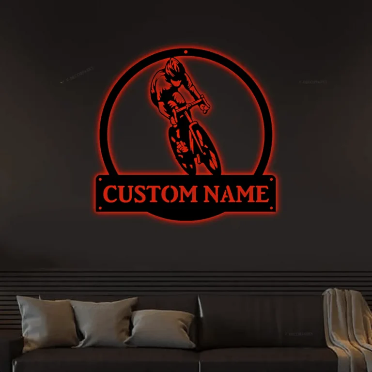Personalized Track Cycling Monogram Metal Sign Art With Led Lights, Custom Track Cycling Metal Sign, Sport Lover Sign Decoration For Living Room