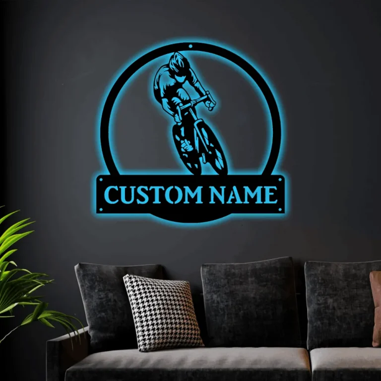 Personalized Track Cycling Monogram Metal Sign Art With Led Lights, Custom Track Cycling Metal Sign, Sport Lover Sign Decoration For Living Room