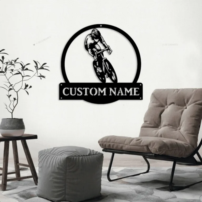 Personalized Track Cycling Monogram Metal Sign Art With Led Lights, Custom Track Cycling Metal Sign, Sport Lover Sign Decoration For Living Room
