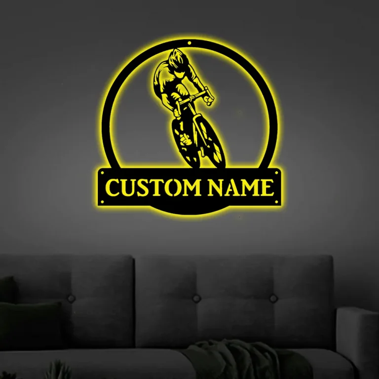 Personalized Track Cycling Monogram Metal Sign Art With Led Lights, Custom Track Cycling Metal Sign, Sport Lover Sign Decoration For Living Room