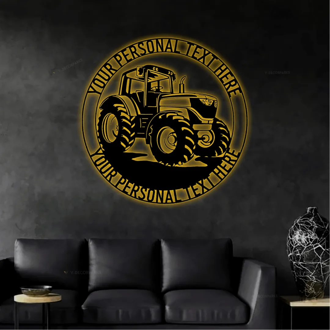 Personalized Tracktor Led Lights Metal Sign With Your Custom Text, Custom Gift For Tracktor Driver, Heavy Machinery Wall Decor, Tracktor Wall Art