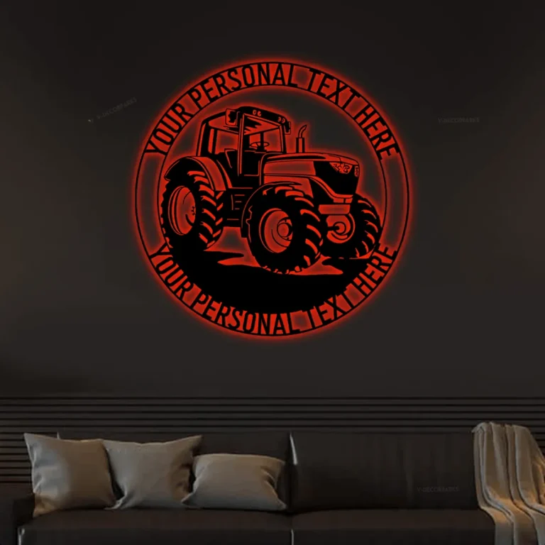 Personalized Tracktor Led Lights Metal Sign With Your Custom Text, Custom Gift For Tracktor Driver, Heavy Machinery Wall Decor, Tracktor Wall Art