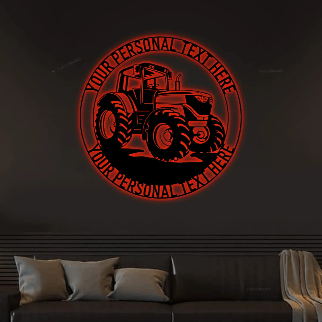 Personalized Tracktor Led Lights Metal Sign With Your Custom Text, Custom Gift For Tracktor Driver, Heavy Machinery Wall Decor, Tracktor Wall Art