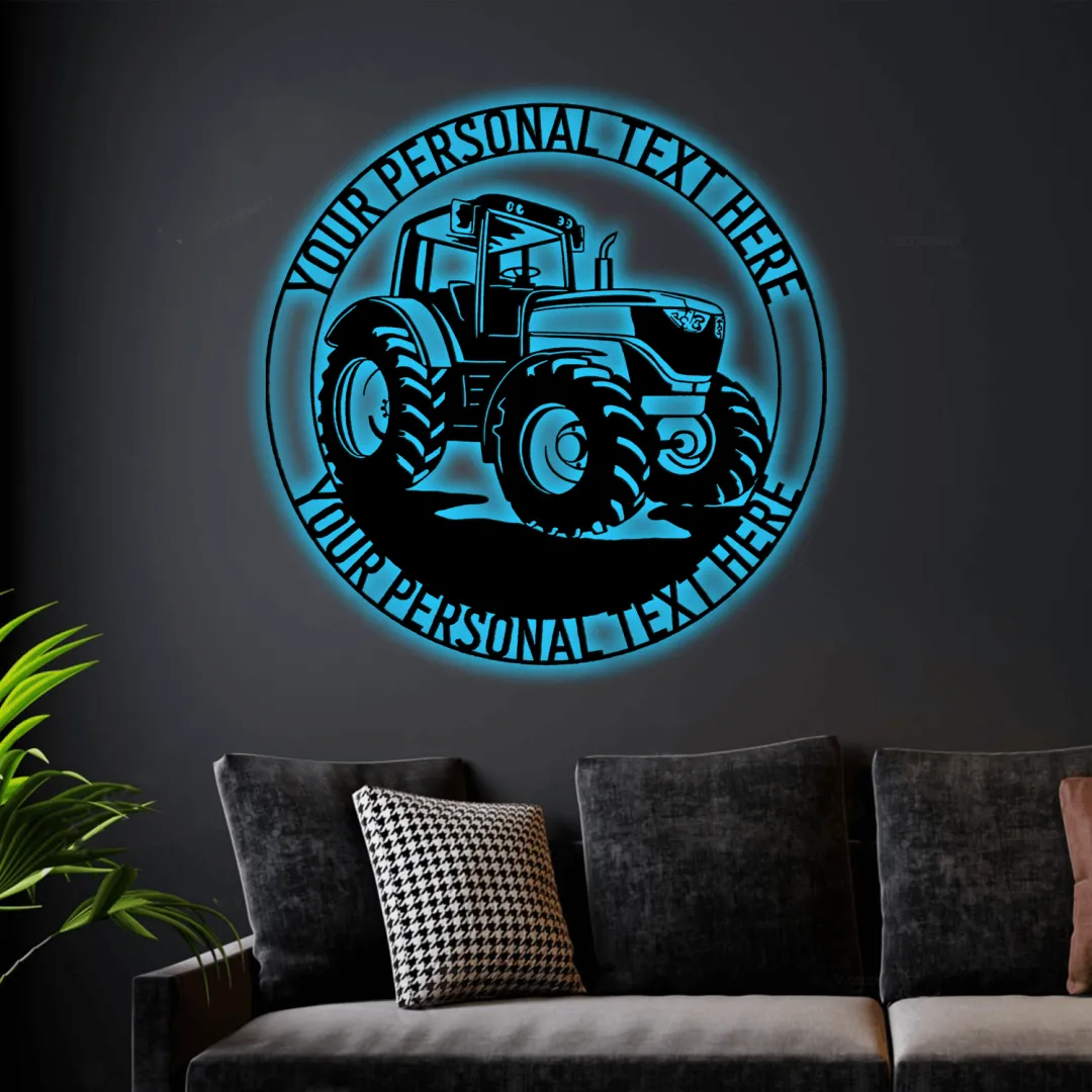 Personalized Tracktor Led Lights Metal Sign With Your Custom Text, Custom Gift For Tracktor Driver, Heavy Machinery Wall Decor, Tracktor Wall Art