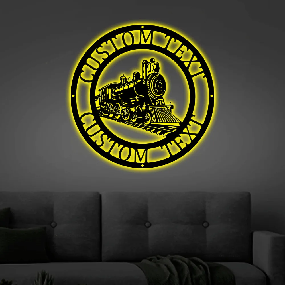 Personalized Train Sign With Led Lights, Train Conductor Gift, Train Driver Gift, Train Metal Sign, Custom Train Sign, Metal Wall Decor, Railway Decor