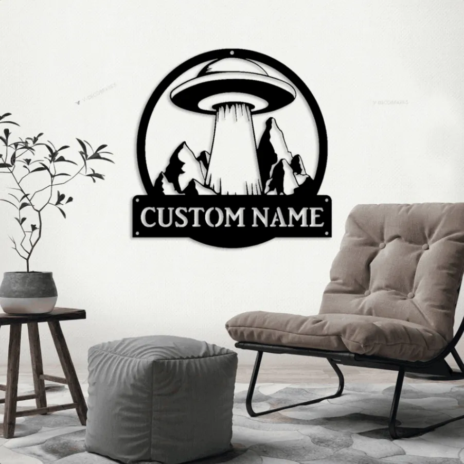 Personalized Ufo Metal Sign Art With Led Lights, Custom Ufo Metal Sign, Ufo Gift Funny Hobbie Gift, Birthday Gift, Ufo Metal Wall Decor