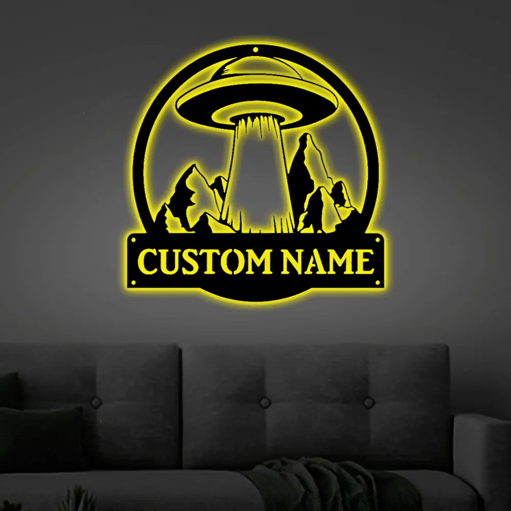 Personalized Ufo Metal Sign Art With Led Lights, Custom Ufo Metal Sign, Ufo Gift Funny Hobbie Gift, Birthday Gift, Ufo Metal Wall Decor