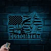 Personalized Us Flag Excavator Metal Wall Led Lights, Man Cave Decor, Custom Excavator Driver Sign, Construction Monogram, American Flag Sign