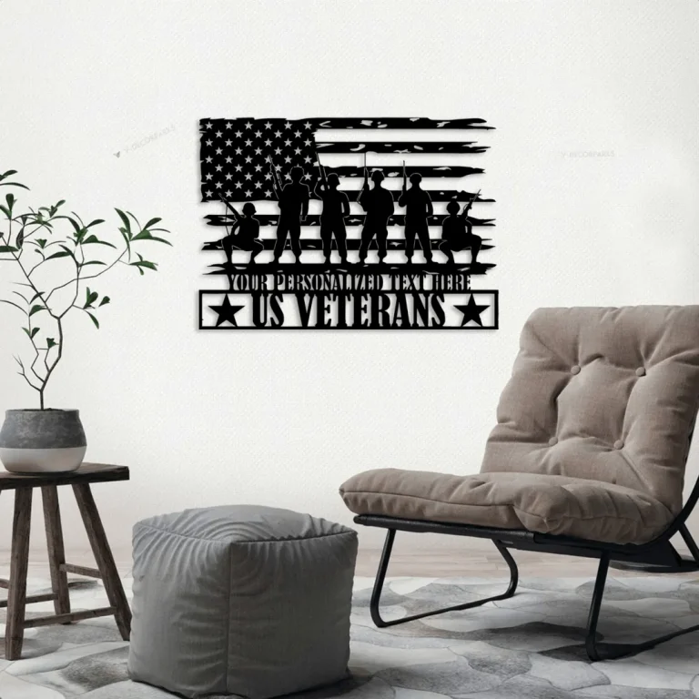 Personalized Us Veterans Flag With Led Lights Metal Sign Gift, Army Wall Art Monogram, Metal Sign For Us Veteran, Custom Us Veteran Steel Sign