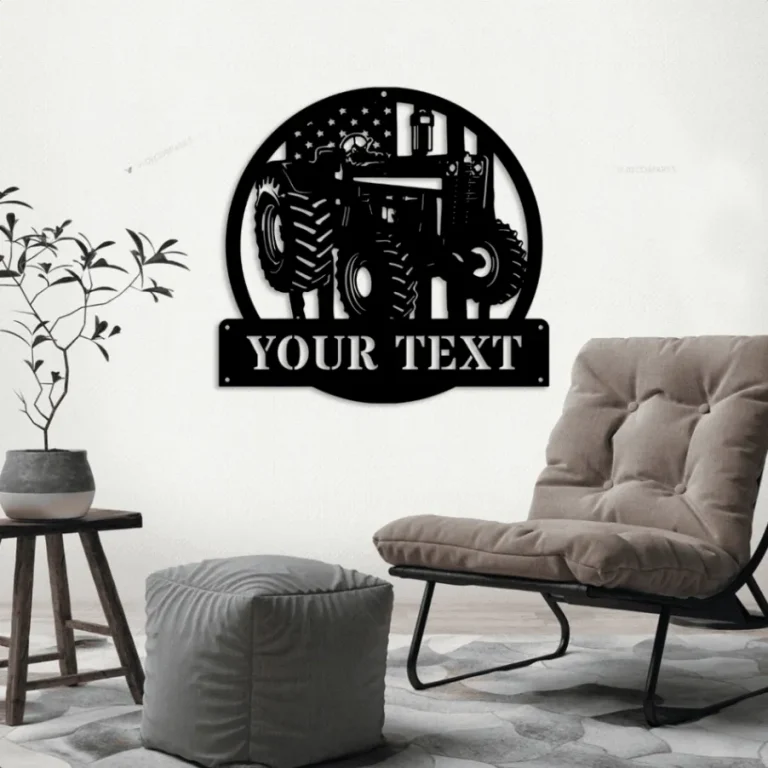 Personalized Usa Farm Tractor Metal Sign Art With Led Lights, Custom Usa Farm Tractor Monogram Metal Sign, Farmer Gift, Decor Decoration
