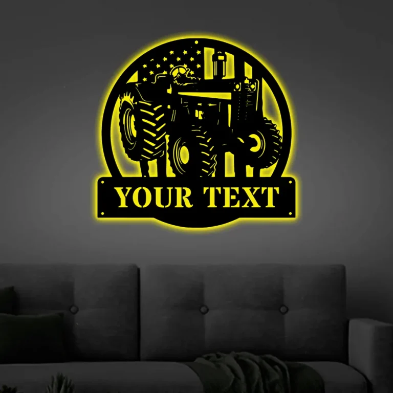 Personalized Usa Farm Tractor Metal Sign Art With Led Lights, Custom Usa Farm Tractor Monogram Metal Sign, Farmer Gift, Decor Decoration