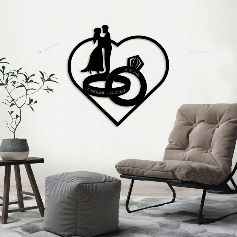 Personalized Wedding Rings Of Love Wall Decor Wedding Gift, Wedding Name With Led Lights Sign Gift, Custom New Married Name Steel Sign Monogram Gift