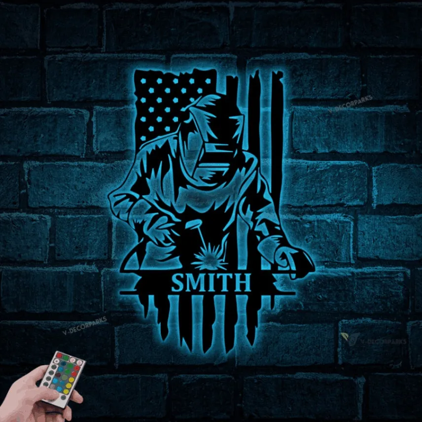 Personalized Welder Metal Sign With Led Lights, Custom Ironworker Wall Art For Home Decor, Father's Day Gift, Birthday Gift, Gift For Him