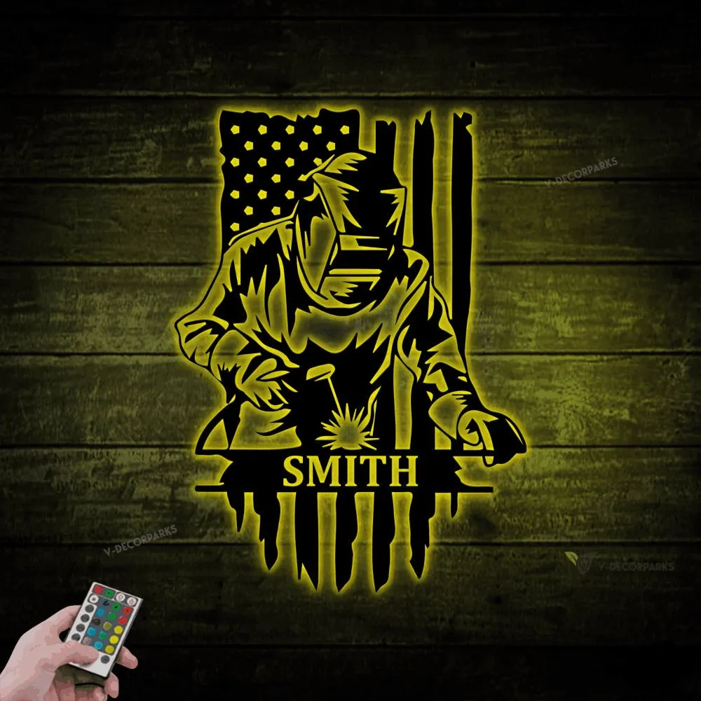 Personalized Welder Metal Sign With Led Lights, Custom Ironworker Wall Art For Home Decor, Father's Day Gift, Birthday Gift, Gift For Him