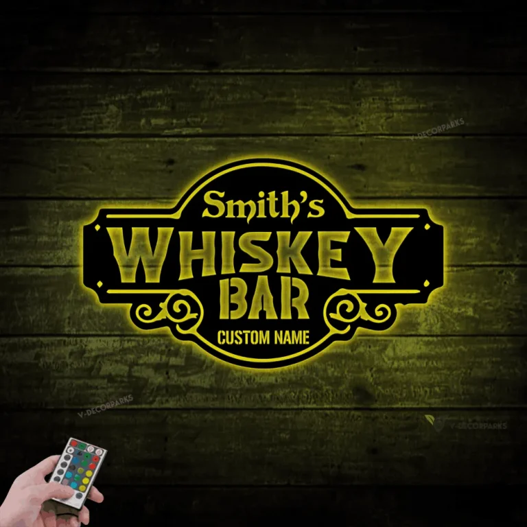 Personalized Whiskey Bar Metal Sign Led Lights, Custom Name Beer Sign, Metal Home Bar Decor, Whisky Scotch Drink Lover Gift, Man Cave Sign