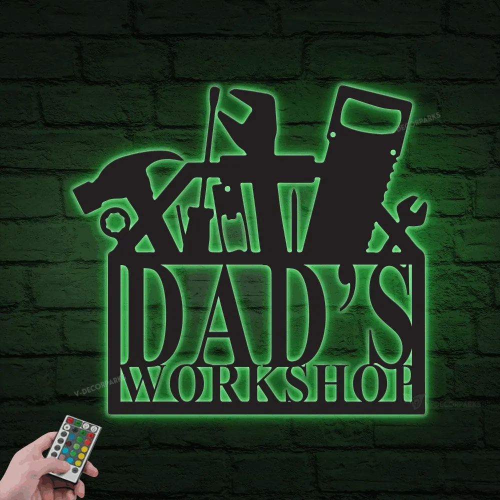 Personalized Workshop Monogram Metal Sign With Led Lights, Custom Mechanic Tools Wall Art For Decor, Father's Day Gift, Dad Husband Gift