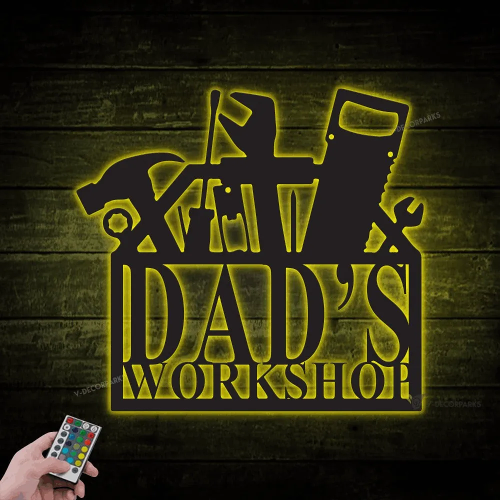 Personalized Workshop Monogram Metal Sign With Led Lights, Custom Mechanic Tools Wall Art For Decor, Father's Day Gift, Dad Husband Gift