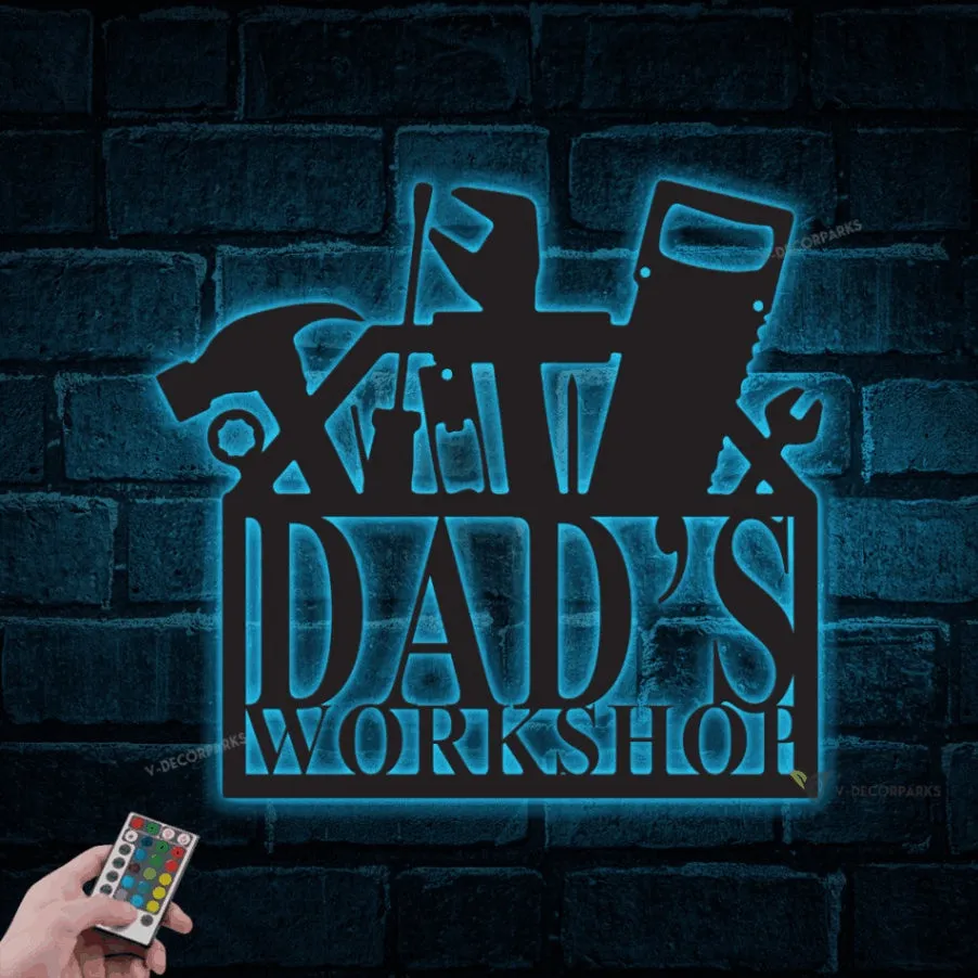 Personalized Workshop Monogram Metal Sign With Led Lights, Custom Mechanic Tools Wall Art For Decor, Father's Day Gift, Dad Husband Gift