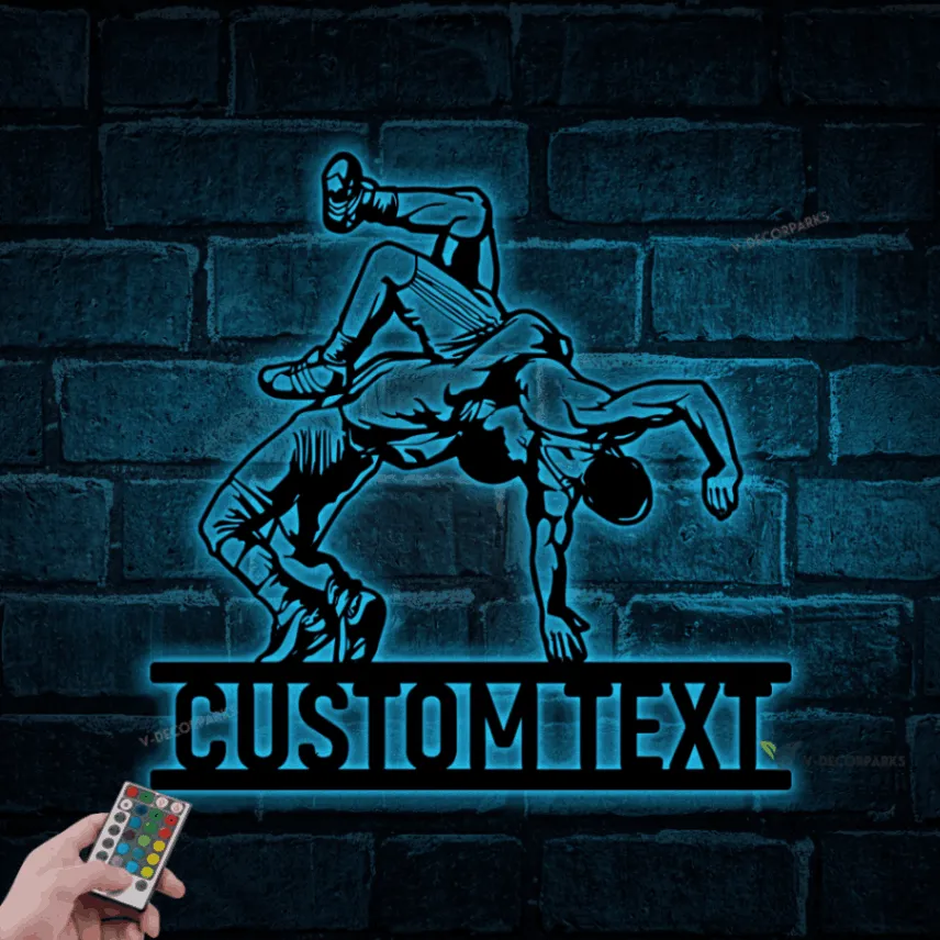 Personalized Wrestling Metal Sign With Led Lights, Wrestling Team Gift, Gift For Wrestler, Wall Hanging, House Decor, Wall Hanging