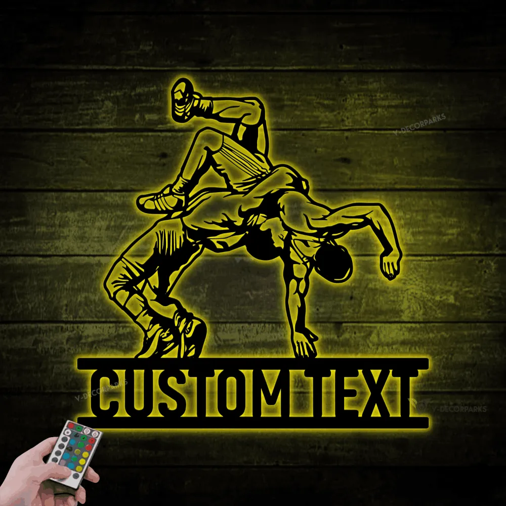 Personalized Wrestling Metal Sign With Led Lights, Wrestling Team Gift, Gift For Wrestler, Wall Hanging, House Decor, Wall Hanging