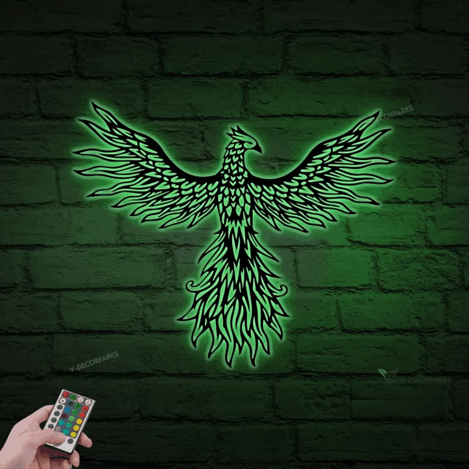 Phoenix Metal Sign With Led Lights, Phoenix Metal Wall Art, Office Decor, Legendary, Bird Metal Sign, Living Room Decor
