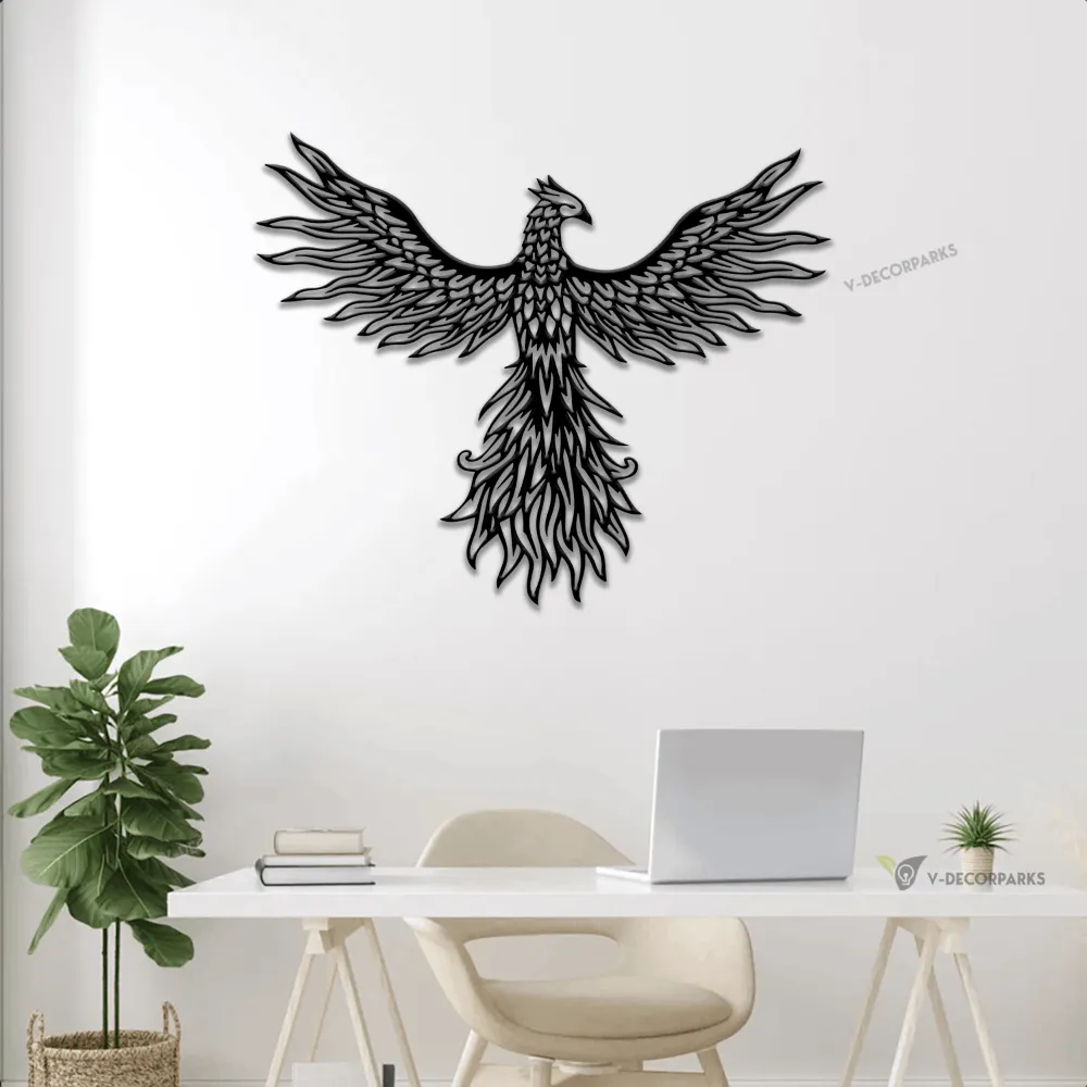 Phoenix Metal Sign With Led Lights, Phoenix Metal Wall Art, Office Decor, Legendary, Bird Metal Sign, Living Room Decor
