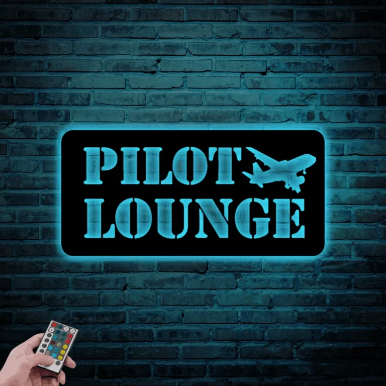 Pilot Lounge Metal Sign With Led Lights, Custom Pilot Metal Wall Art, Pilot Gift