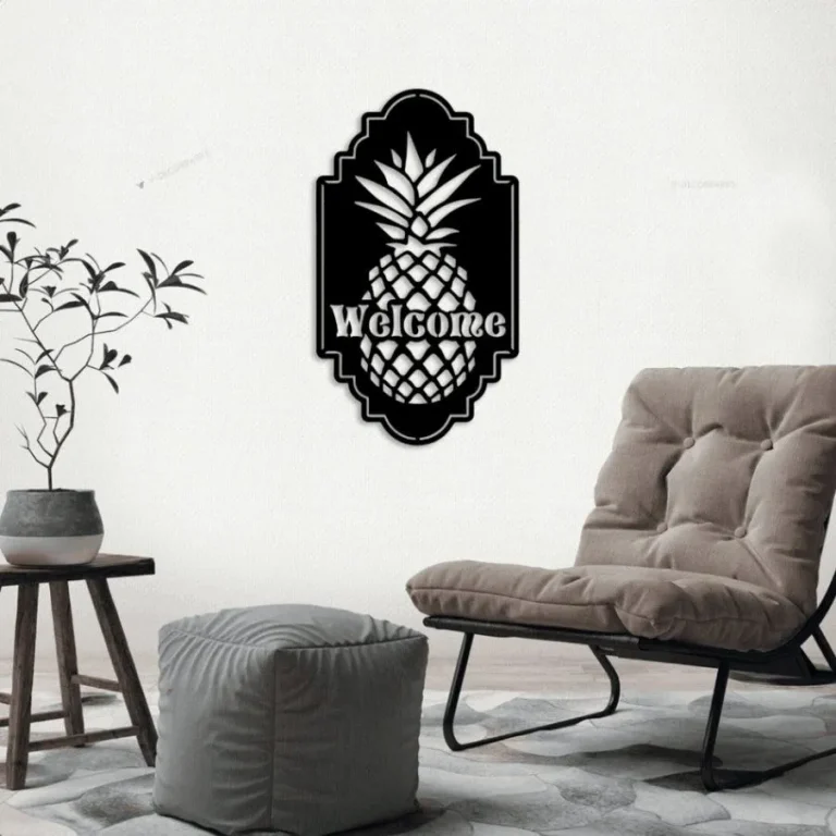 Pineapple Welcome Sign With Led Lights, Patio Porch Decor, Pineapple Decor, Metal Wall Art