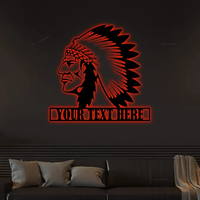 Native American Patriarch Personalized Metal Sign Cutout With Led Lights, Native American Sign, Indian Chief Wall Art Decor