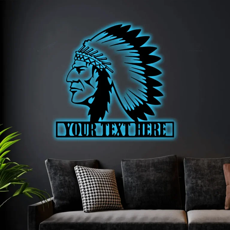 Native American Patriarch Personalized Metal Sign Cutout With Led Lights, Native American Sign, Indian Chief Wall Art Decor