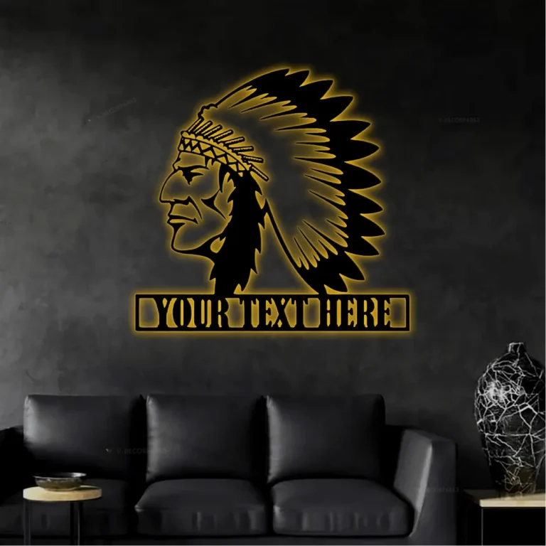 Native American Patriarch Personalized Metal Sign Cutout With Led Lights, Native American Sign, Indian Chief Wall Art Decor