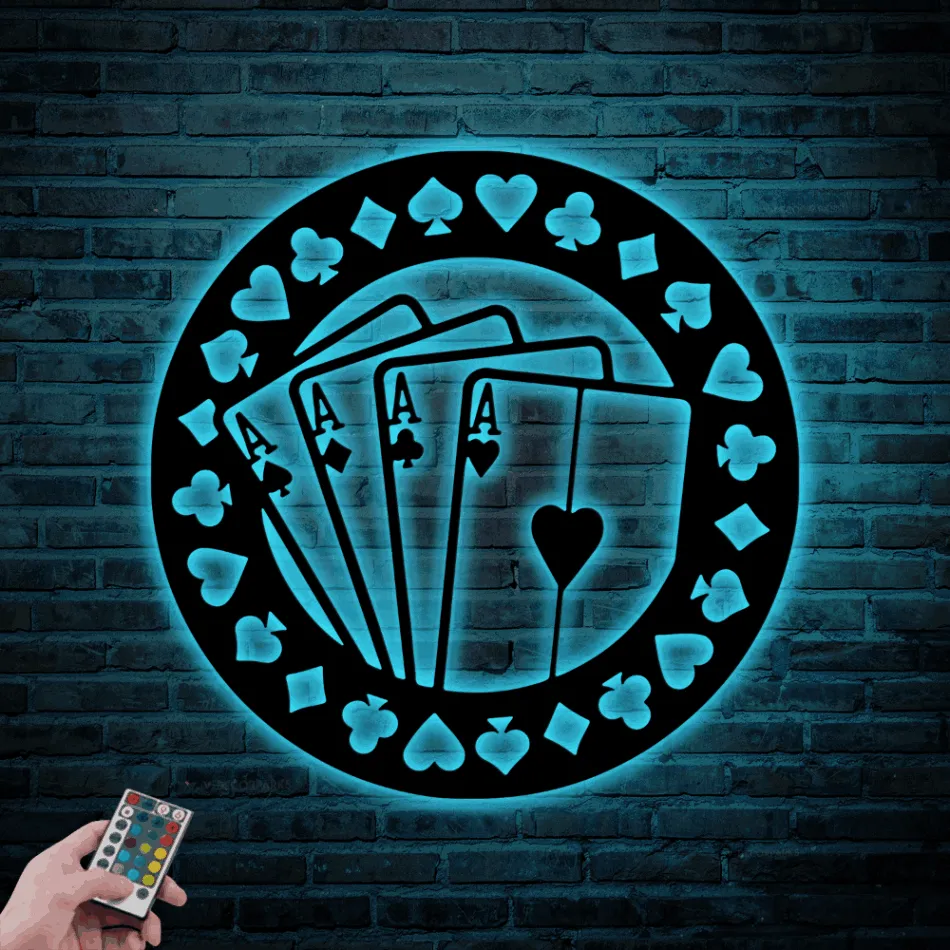 Poker Sign With Led Lights, Metal Poker Wall Art, Poker Cards Sign, Game Room Decor, Poker Room Sign, Poker Mancave Decor Poker Gift