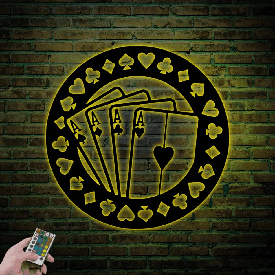 Poker Sign With Led Lights, Metal Poker Wall Art, Poker Cards Sign, Game Room Decor, Poker Room Sign, Poker Mancave Decor Poker Gift