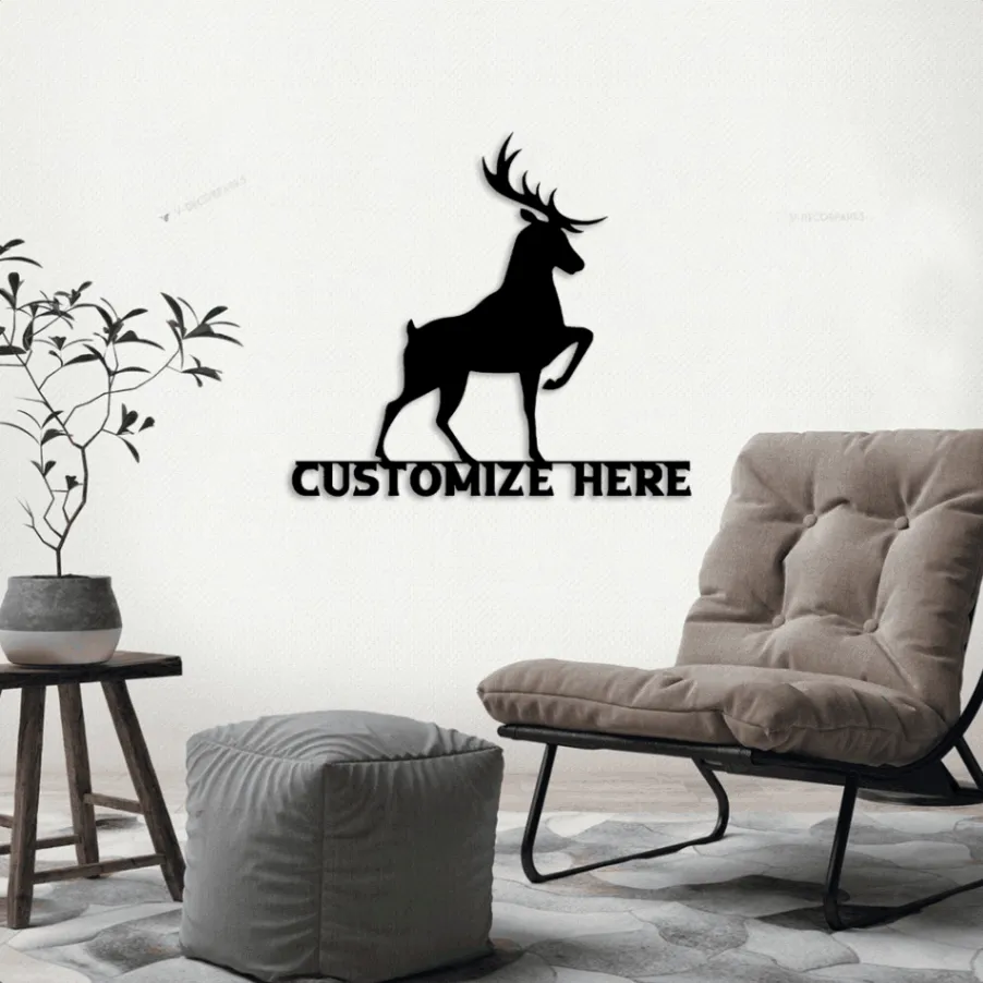 Prancing Deer Sign With Led Lights, Customizable Metal Home Decor, Cabin Sign, Gift For Hunter, Metal Wall Art, Farmhouse Decor, Custom Metal Sign