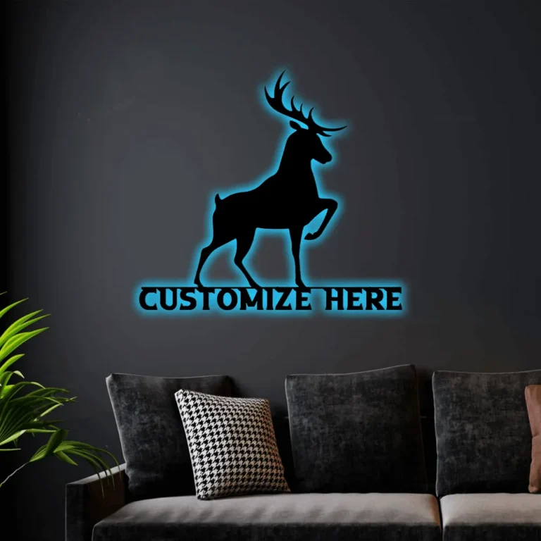 Prancing Deer Sign With Led Lights, Customizable Metal Home Decor ...