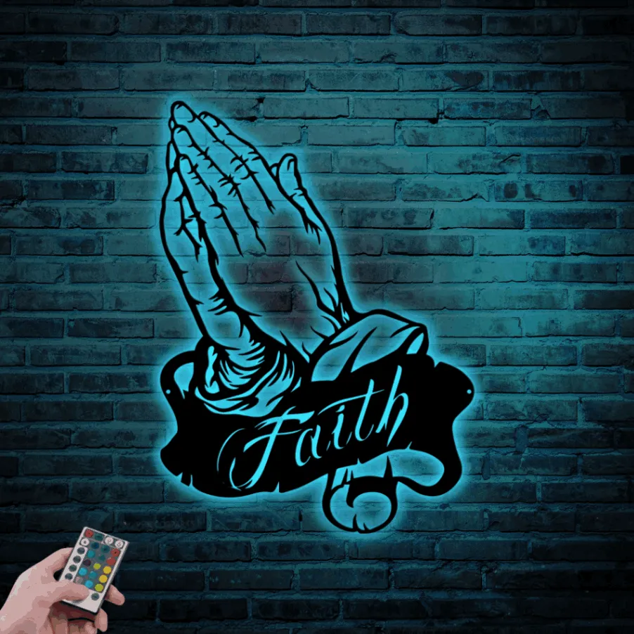 Prayer Sign With Led Lights, Pray Metal Wall Art, Faith Sign, Faith Wall Art, Faith Metal Sign, Home Decor, Christian Metal Art, Prayer Gifts