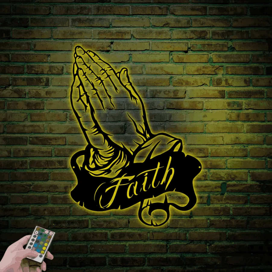 Prayer Sign With Led Lights, Pray Metal Wall Art, Faith Sign, Faith Wall Art, Faith Metal Sign, Home Decor, Christian Metal Art, Prayer Gifts