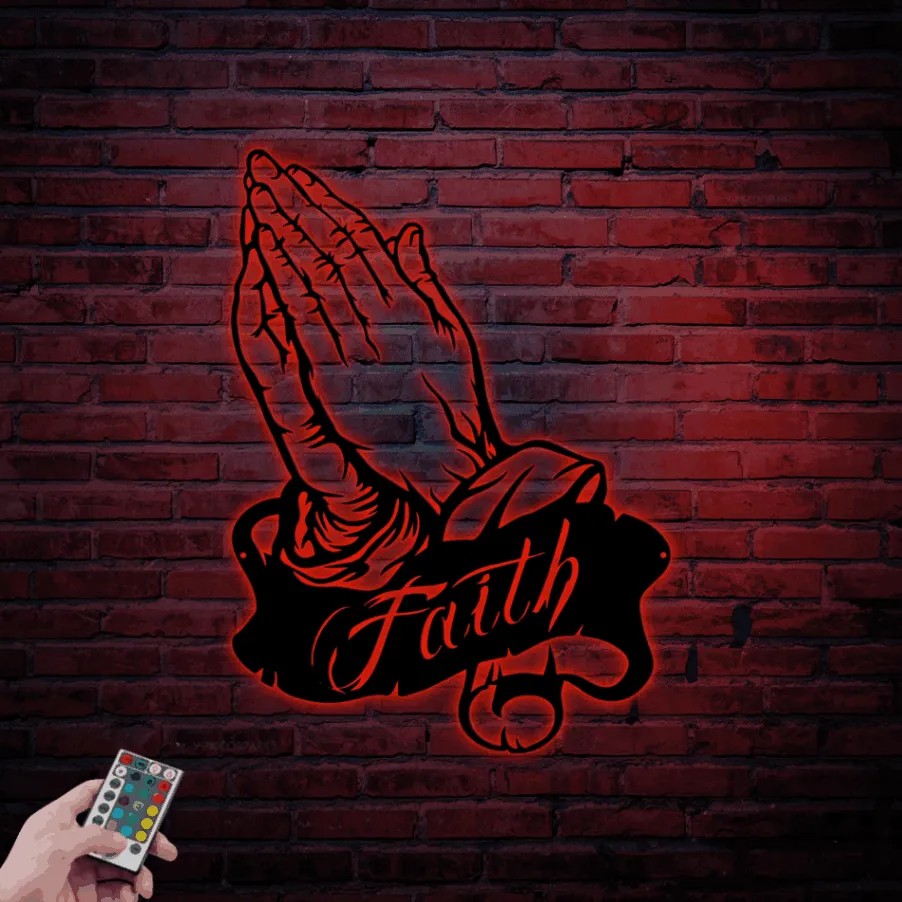Prayer Sign With Led Lights, Pray Metal Wall Art, Faith Sign, Faith Wall Art, Faith Metal Sign, Home Decor, Christian Metal Art, Prayer Gifts