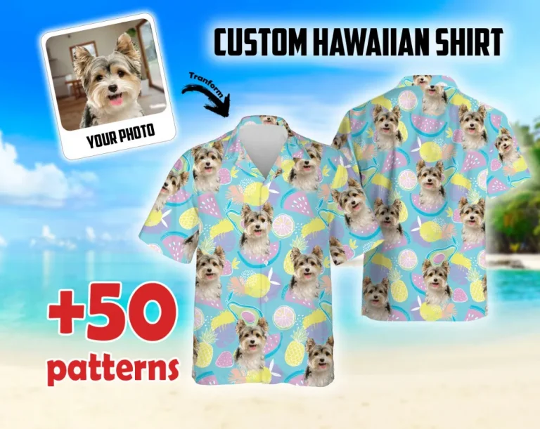 Custom Pet Photo Hawaiian Shirt For Men Women Kid, Personalized Aloha Shirt With Pet Face, Hawaiian Shirt Logo, Vacation Holiday Gift, Birthday Hawaiian Gift,custom Summer Gift